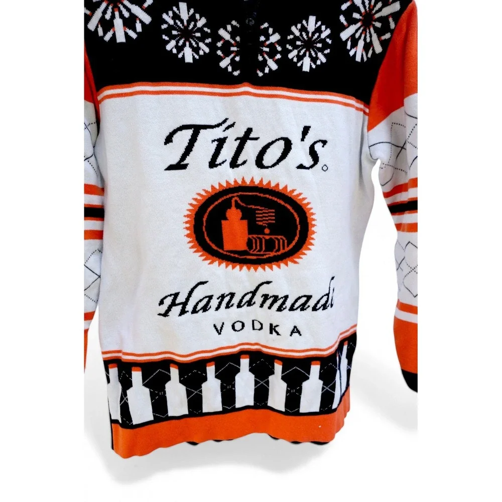 Tito's Handmade Vodka Ugly Holiday Quarter-Zip Sweater Size Small - New Unworn